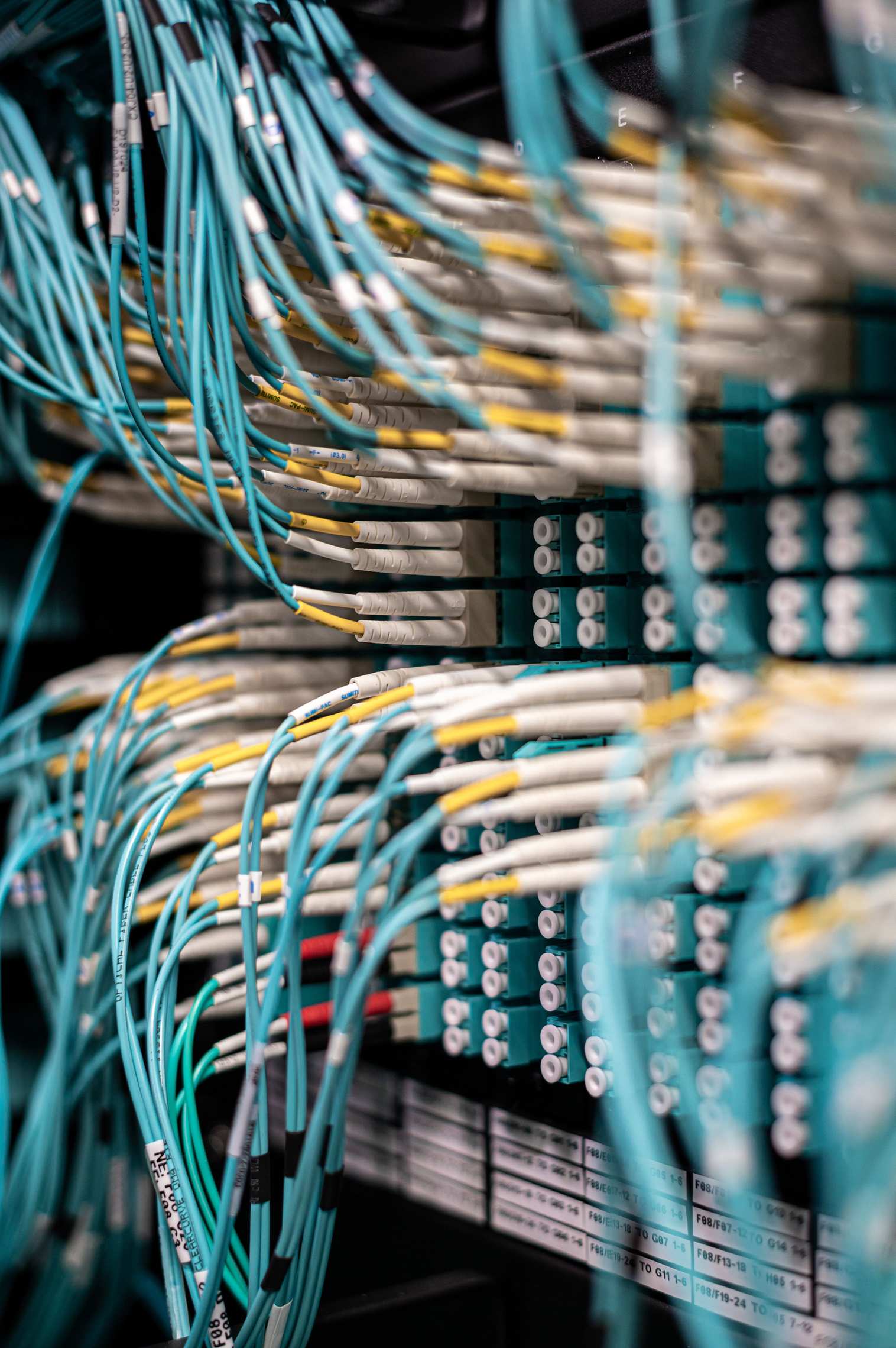 Network switches with connected cabling in a rack